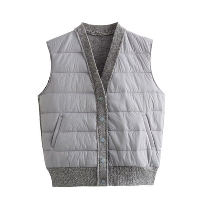 Quilted Patchwork Sleeveless Vest One Size Gray