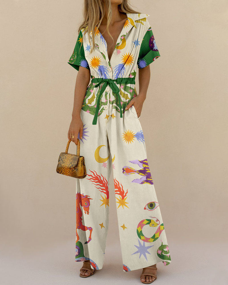 Printed Cotton Jumpsuit White