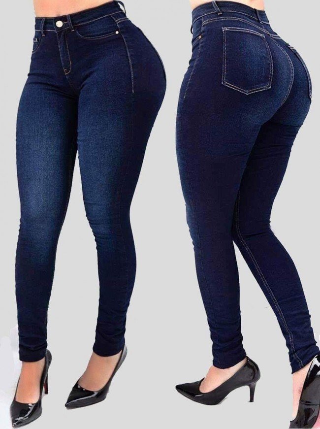 High Waist Stretch Slim Fit Skinny Pants Dark Blue