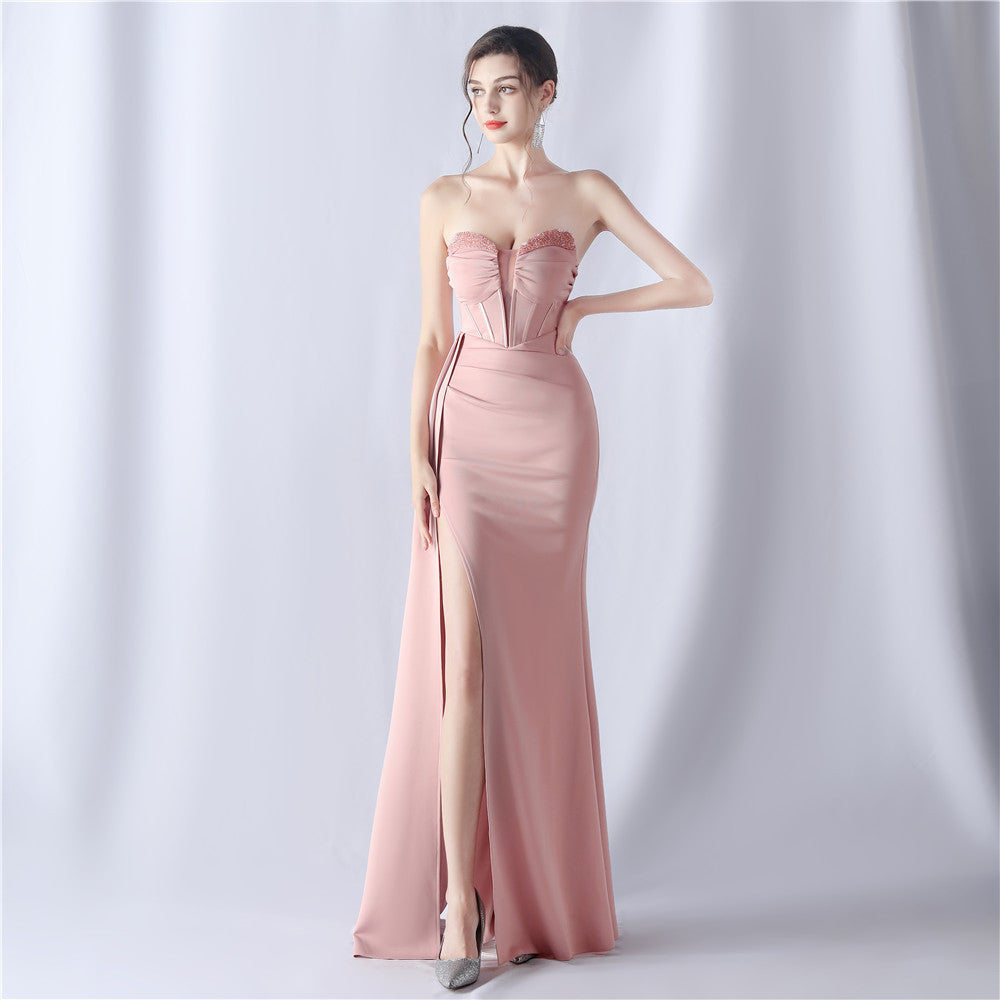 Sexy Strapless Solid Formal Gown Pink