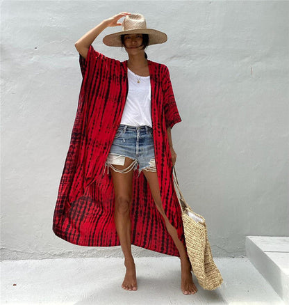 Sexy Beach Cardigan Cover Up One Size Black and Red