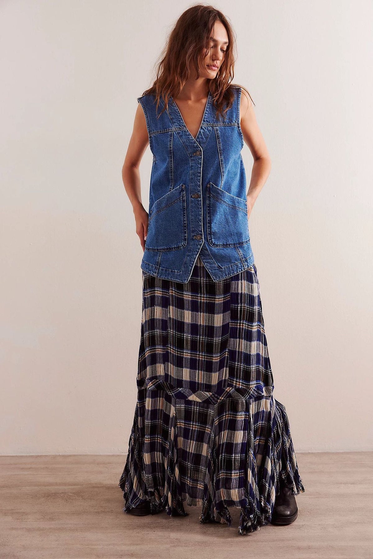 Denim Sleeveless Vest Navy Blue