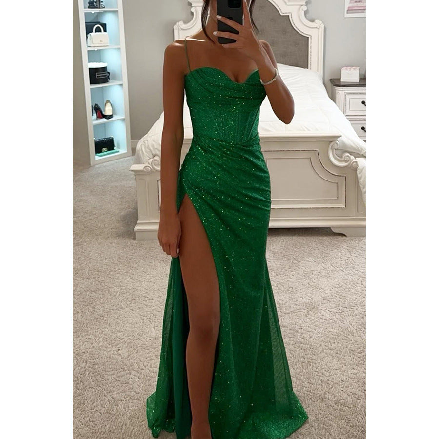 Formal High Split Sexy Gown Green