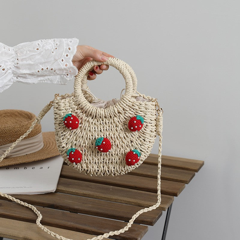 Woven Tote Strawberry Cross Body Bag One Size Strawberry Mini Size