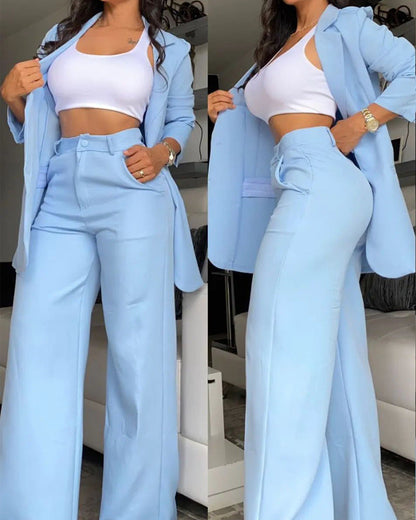 Clidress Chic Split Suit Blazer and Pants 2 Pieces Set