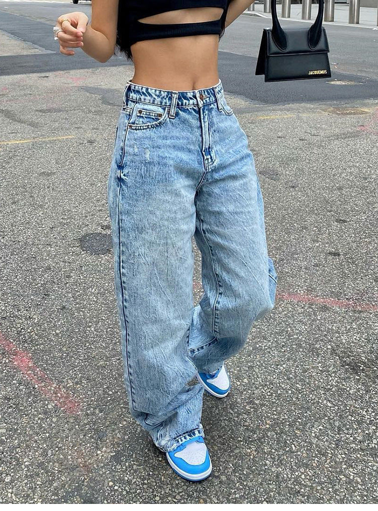 Casual Denim Loose Fit Jeans Light Blue