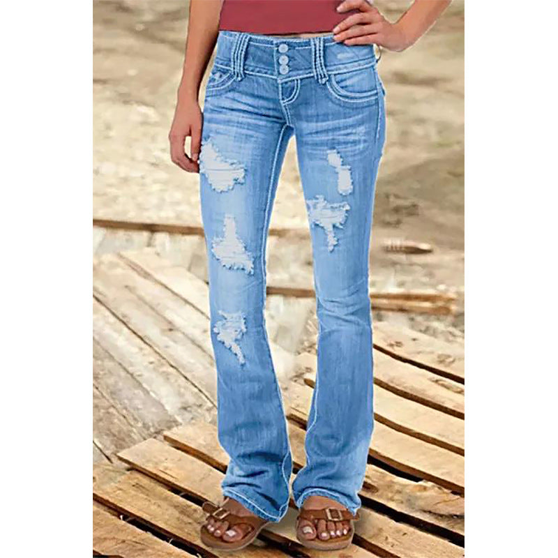 Billie Low Waist Ripped Jeans Light Blue Hole