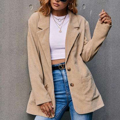 Corduroy Single-Breasted Blazer Apricot