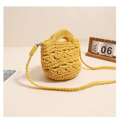 Crossbody Rope Cotton Thread Woven Bag Crochet One Size Colored Crossbody Cotton Thread Yellow without Lining