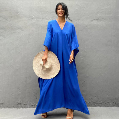 Relax Fit Versatile Solid Color Kaftan One Size Sapphire Blue