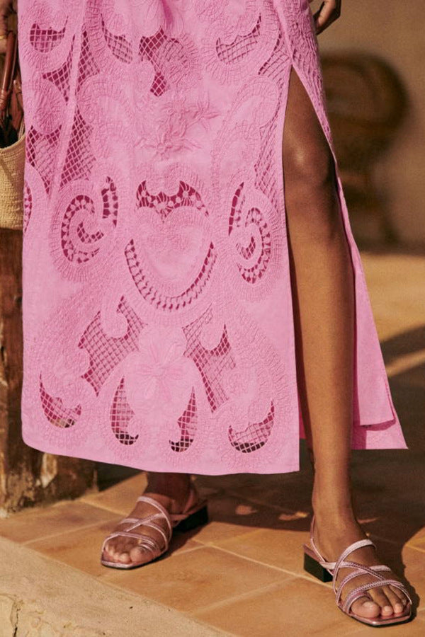 Sleeveless Skirt Pocket Two Piece Set Casual Loose Vacation Split Sets Pink Skirt