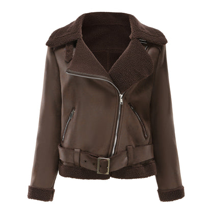 Vegan Leather Shearling Jacket Coffee