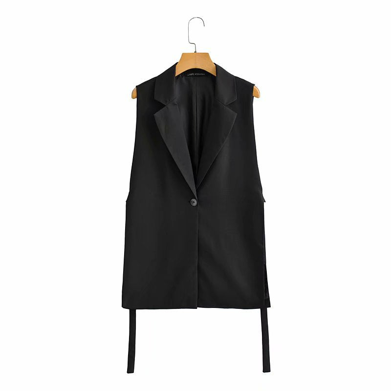 Solid Color Split Vest Blazer Black