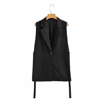 Solid Color Split Vest Blazer Black