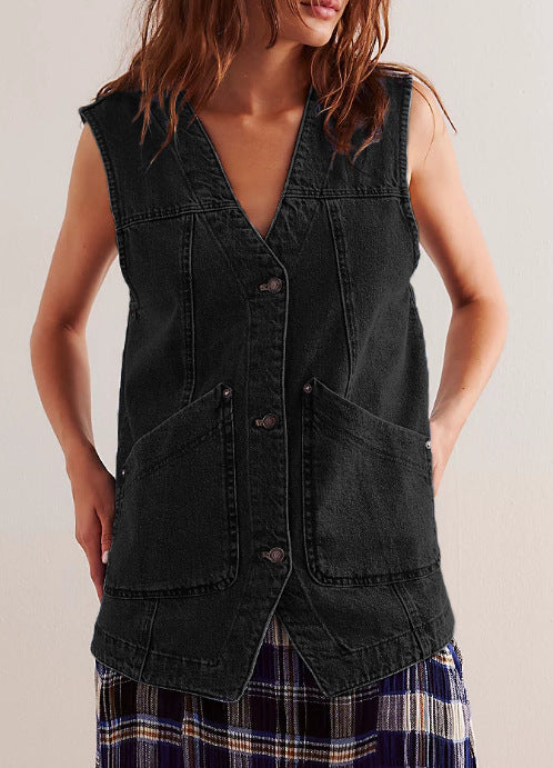 Denim Sleeveless Vest Black