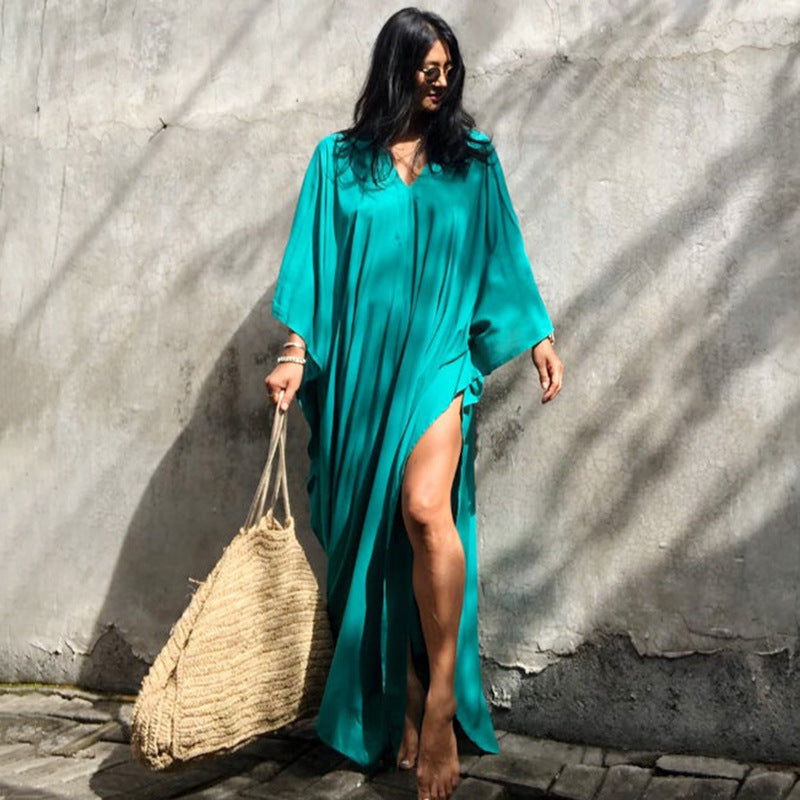Relax Fit Versatile Solid Color Kaftan One Size Blue-Green
