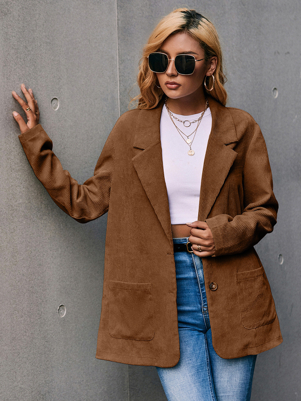 Corduroy Single-Breasted Blazer