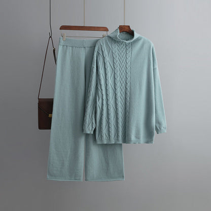 Comfortable Two-Piece Sweater Set One Size Malachite blue