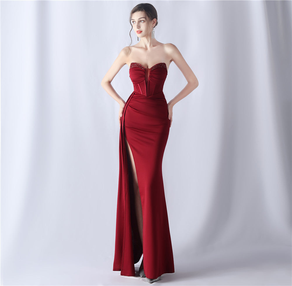 Sexy Strapless Solid Formal Gown Burgundy