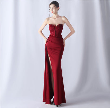 Sexy Strapless Solid Formal Gown Burgundy