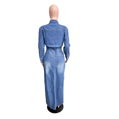 Denim Long Sleeve Trench Coat Dress