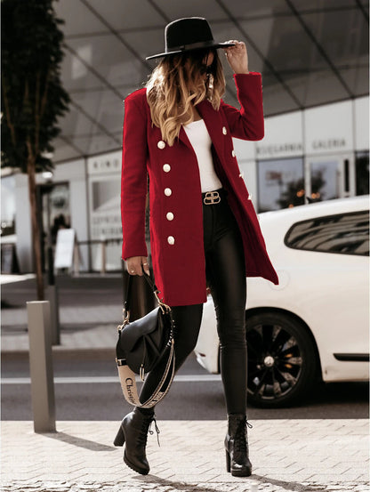 Clidress Frenchy Double Breasted Lapel Neck Overcoat