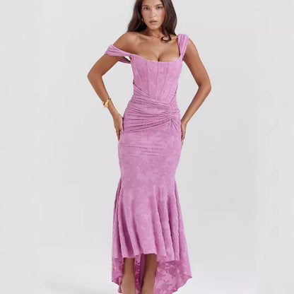 Square Collar Jacquard Pleated Sleeveless Cami Dress