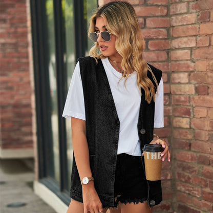 Denim Waistcoat Vest Black
