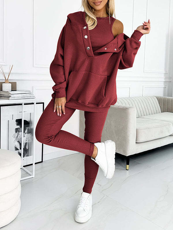 Clidress Solid Vest&Hoodie&Pants 3 Pieces Set(10 Colors)
