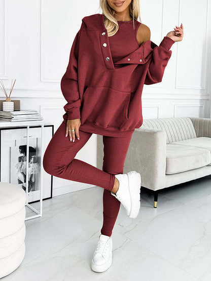 Clidress Solid Vest&Hoodie&Pants 3 Pieces Set(10 Colors)