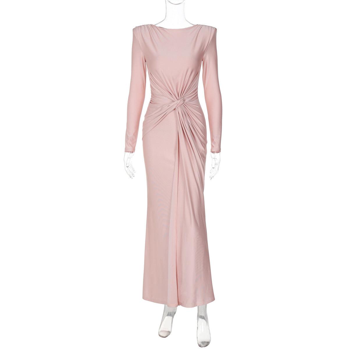 Slim Fit Round Neck Long Sleeves Dress Pink
