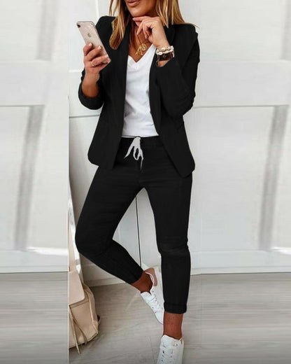 Clidress Slim Blazer Leisure Suit 2 Pieces Set