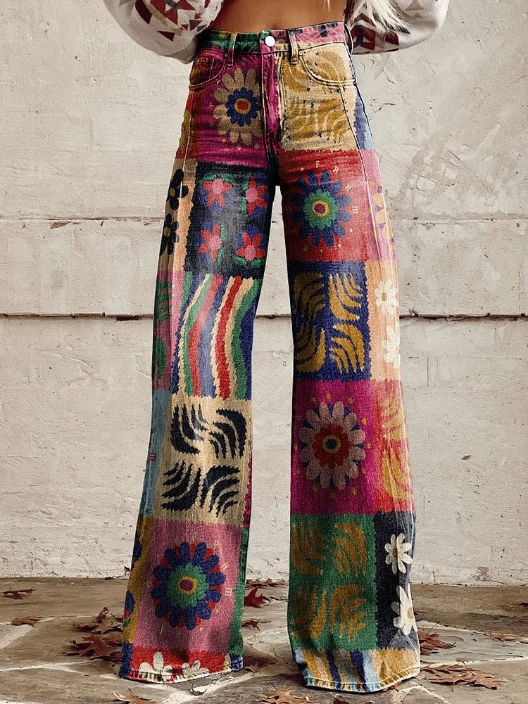 Clidress Vintage Wide Leg Denim Feel Pants