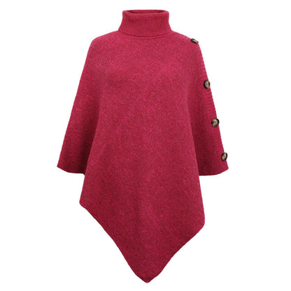 Solid Color Turtle Neck Shawl One Size Coral Red