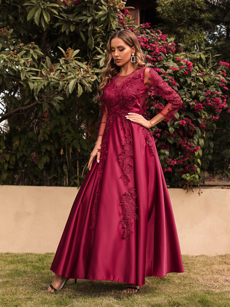 Renee Lace Long Sleeves Evening Dress Red