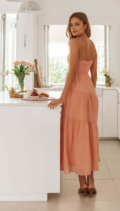 Long Backless Lace-up Dress