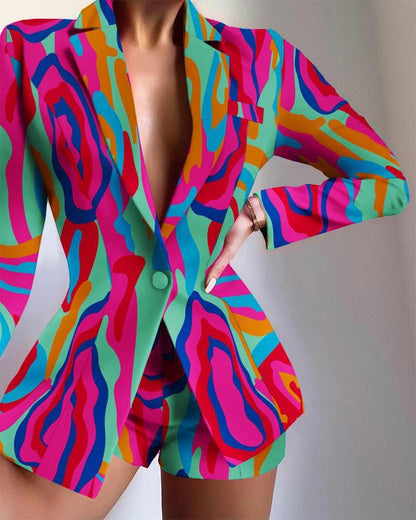 Clidress Happy Color Blazer and Pants 2 Pieces Set Suit