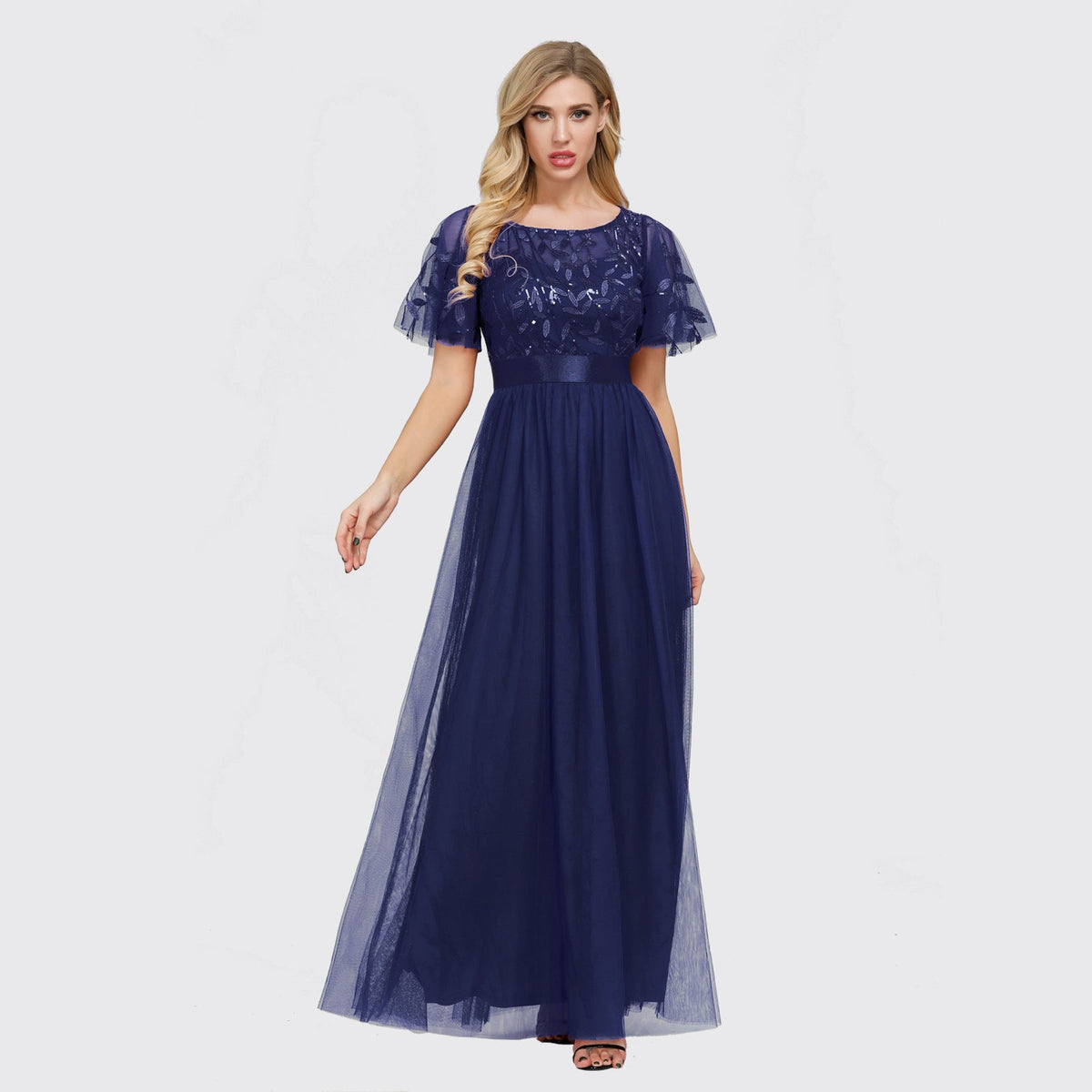 Robyn Round Neck Short Sleeves Navy Blue