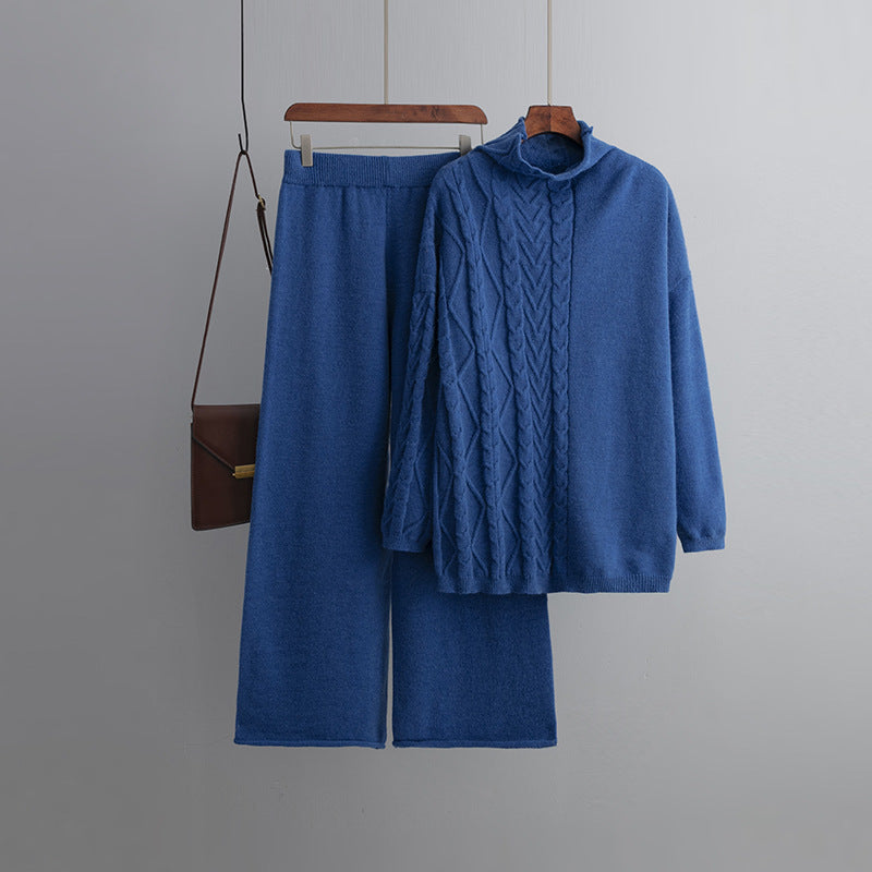 Comfortable Two-Piece Sweater Set One Size Blue