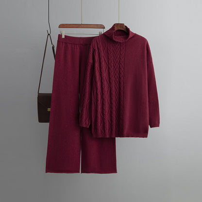 Comfortable Two-Piece Sweater Set One Size Deep Rose Red