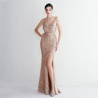Velvet Bottom Sequined Dress Gold
