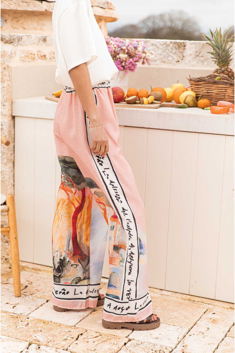 Printed Casual Vacation Wide Leg Straight Pants Women Multi