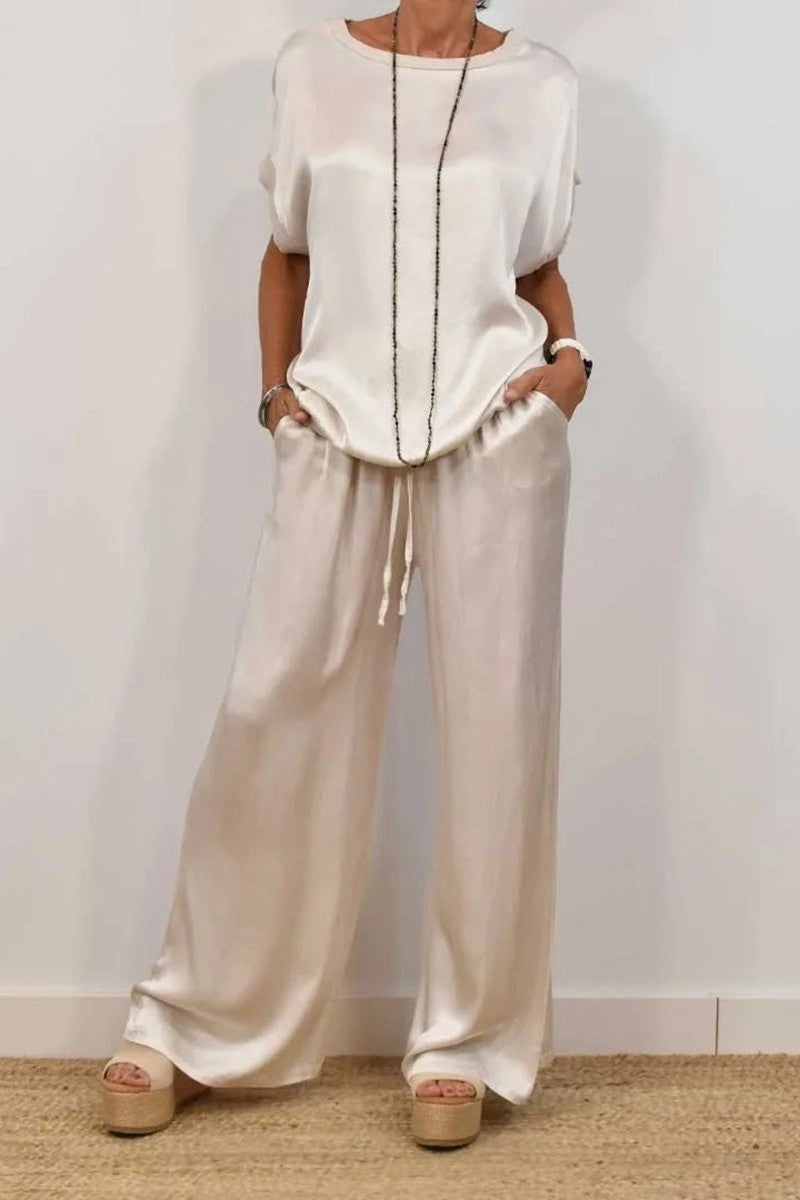 Trendy Loose Shirt & Wide Leg Pants Sets White