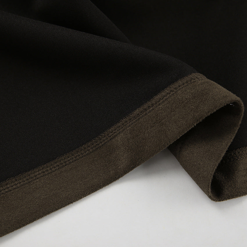 Brown Suede Long Sleeve Long Coat