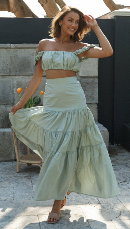 Boho Casual Chic Top and Bottom Set Green
