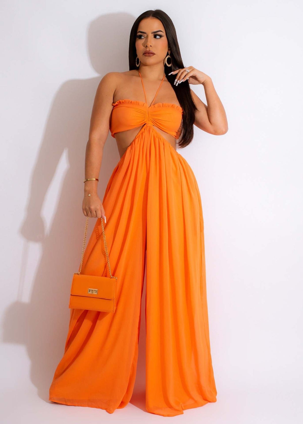 Cutout Waist Wide Leg Jumpsuit Orange