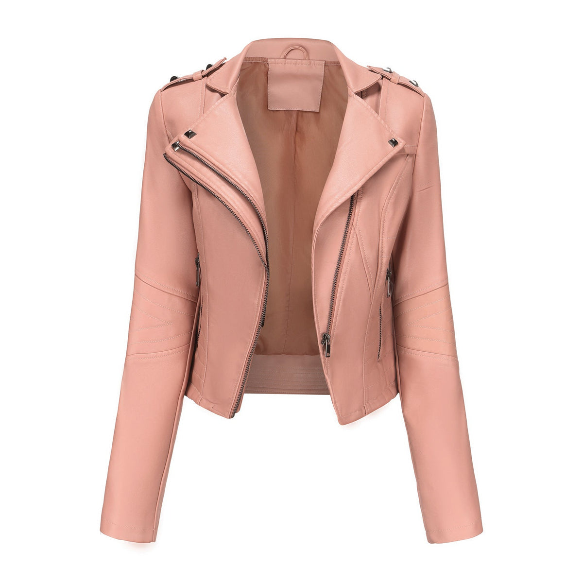 Slim Fit Long Sleeved Leather Jacket Pink