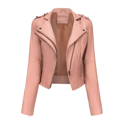 Slim Fit Long Sleeved Leather Jacket Pink