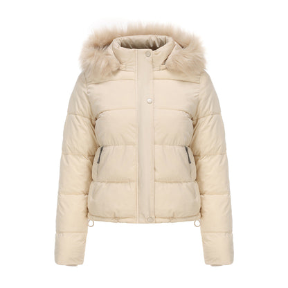 Long Sleeves Cotton Padded Hooded Jacket Apricot