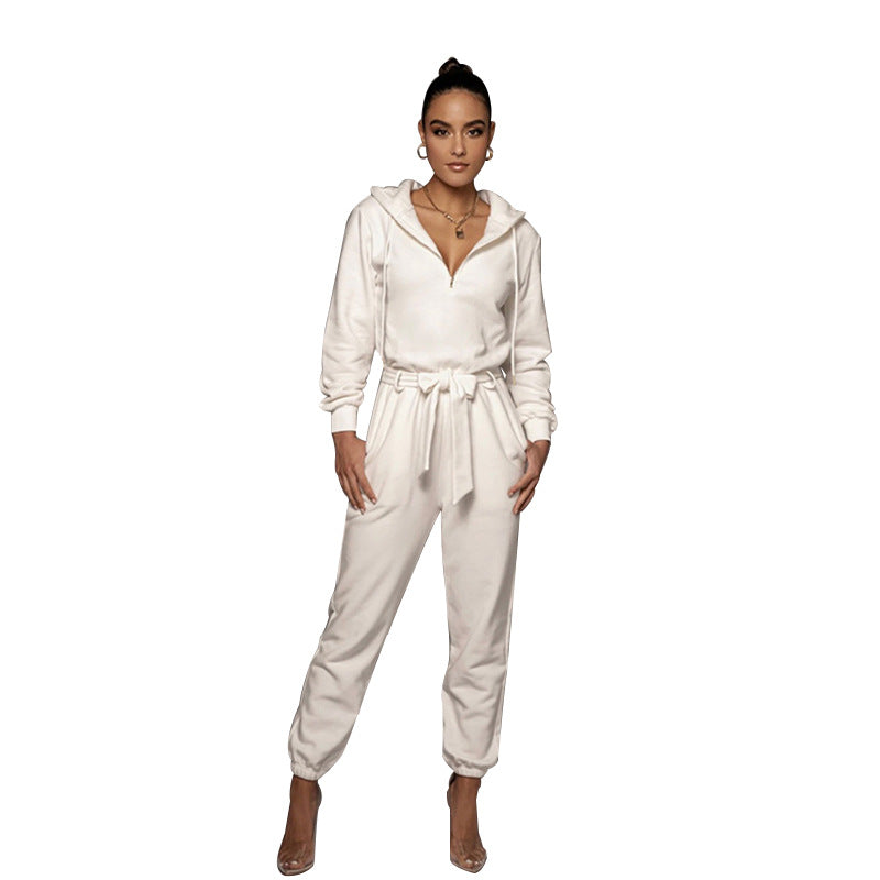 Urban Hooded Casual Women Jumpsuit XS White